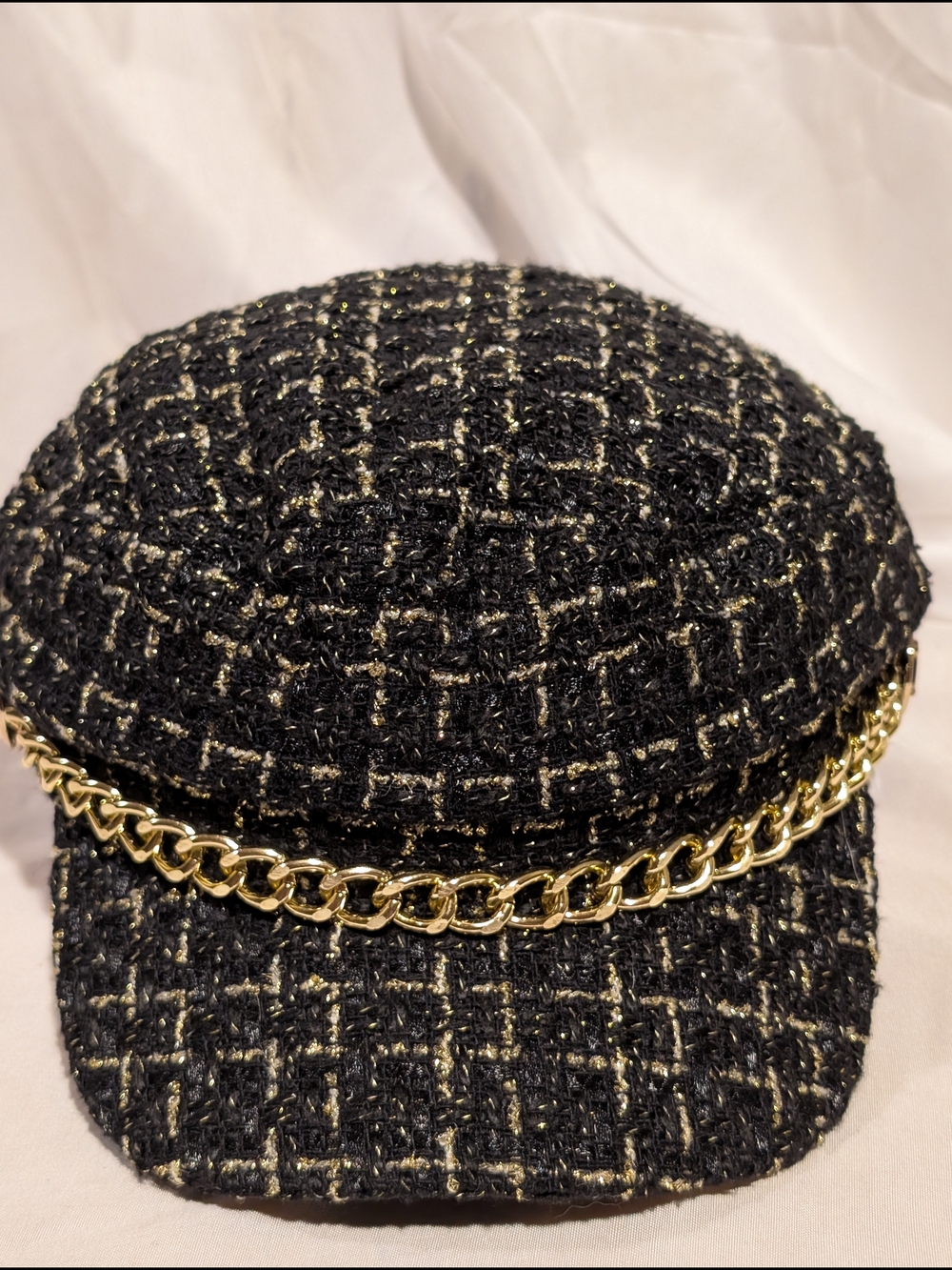 Juicy Couture Black Tweed Cap with Gold Chain